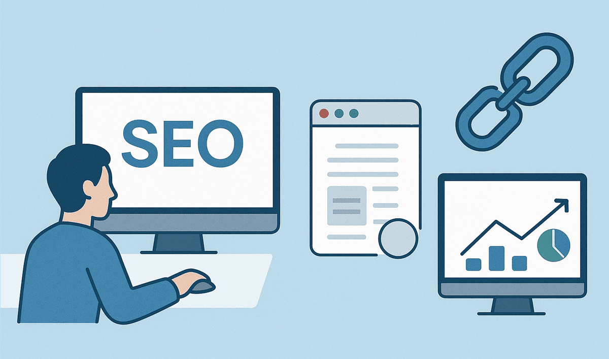 люстрація у стилі flat на тему SEO