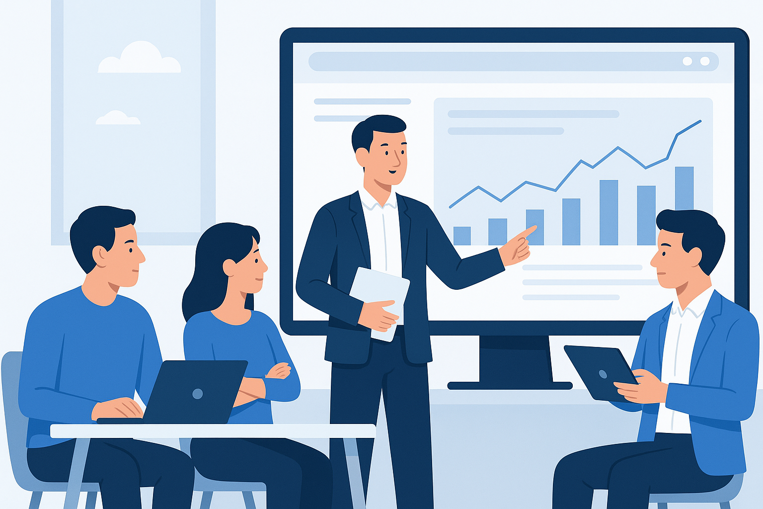 Команда IT-фахівців працює над презентацією у сучасному офісі — обкладинка для статті про сайт IT-компанії